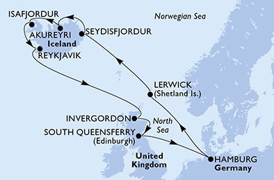 Harta croaziera Croazieră în Europa de Nord