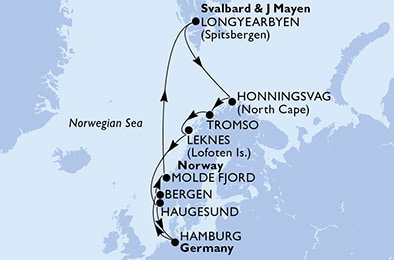 Harta croaziera Croazieră în Europa de Nord