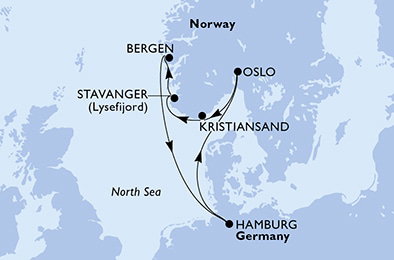 Harta croaziera Croazieră în Europa de Nord