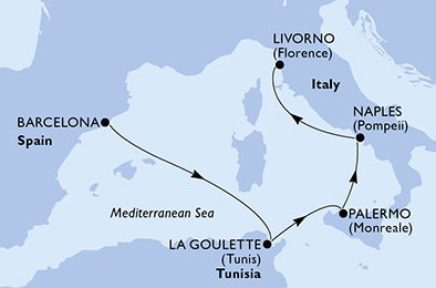 Harta croaziera Croazieră în Mediterana