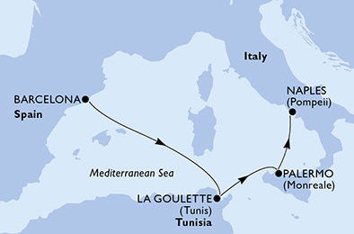 Harta croaziera Croazieră în Mediterana