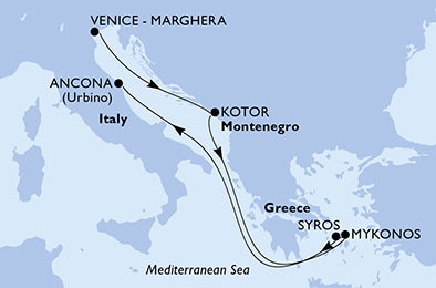 Harta croaziera Croazieră în Mediterana