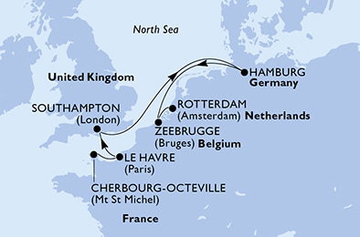 Harta croaziera Croazieră în Europa de Nord