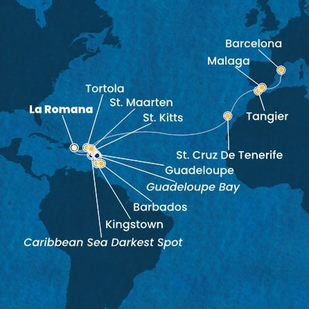 Harta croaziera Croazieră în Transatlantic