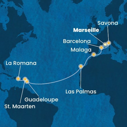 Harta croaziera Croazieră în Transatlantic