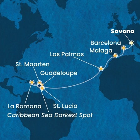 Harta croaziera Croazieră în Transatlantic