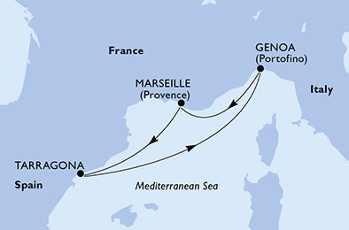 Harta croaziera Croazieră în Mediterana