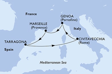 Harta croaziera Croazieră în Mediterana