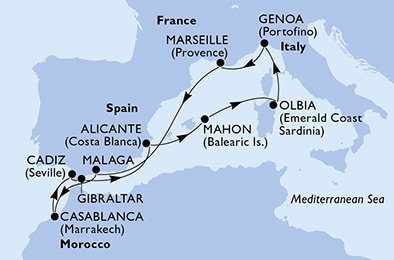 Harta croaziera Croazieră în Mediterana