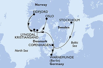 Harta croaziera Croazieră în Europa de Nord