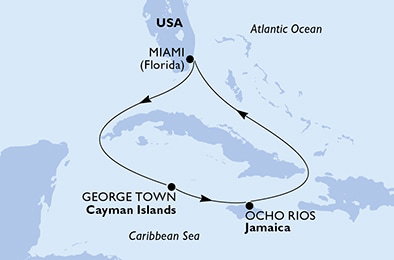 Harta croaziera Croazieră în America Centrală și Caraibe
