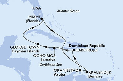 Harta croaziera Croazieră în America Centrală și Caraibe