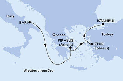 Harta croaziera Croazieră în Mediterana
