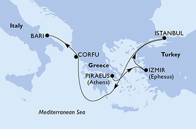 Harta croaziera Croazieră în Mediterana