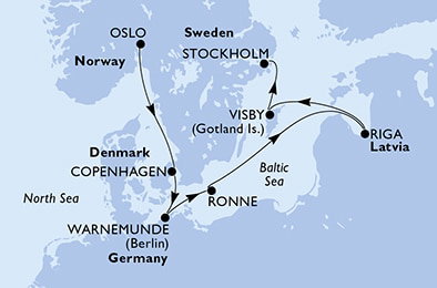 Harta croaziera Croazieră în Europa de Nord