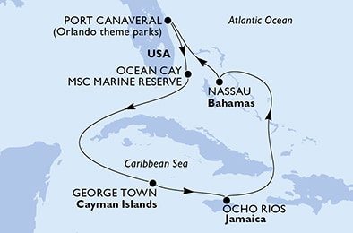 Harta croaziera Croazieră în America Centrală și Caraibe