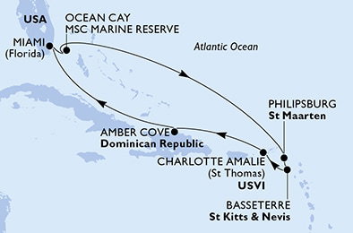 Harta croaziera Croazieră în America Centrală și Caraibe