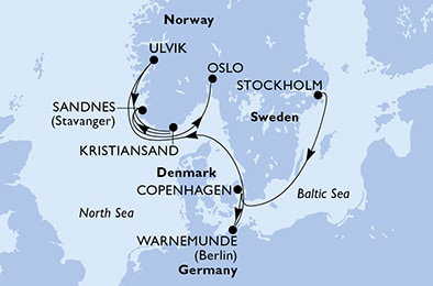 Harta croaziera Croazieră în Europa de Nord