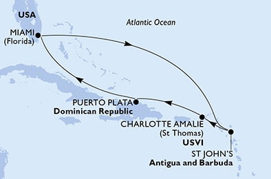 Harta croaziera Croazieră în America Centrală și Caraibe