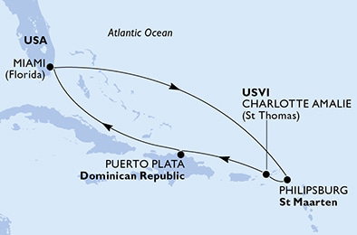 Harta croaziera Croazieră în America Centrală și Caraibe