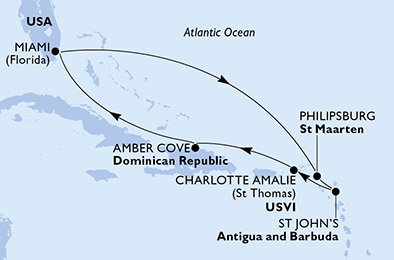 Harta croaziera Croazieră în America Centrală și Caraibe