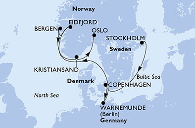 Harta croaziera Croazieră în Europa de Nord