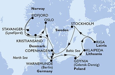 Harta croaziera Croazieră în Europa de Nord
