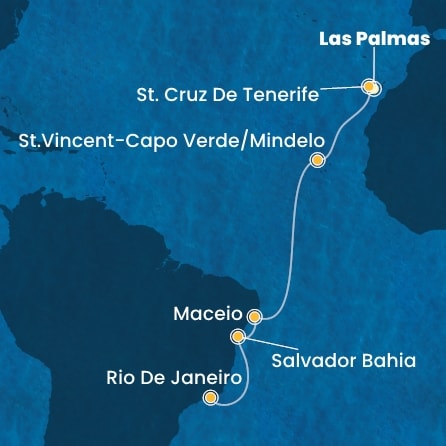 Harta croaziera Canary Islands, Cape Verde, Brazil