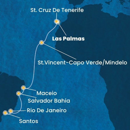 Harta croaziera Canary Islands, Cape Verde, Brazil