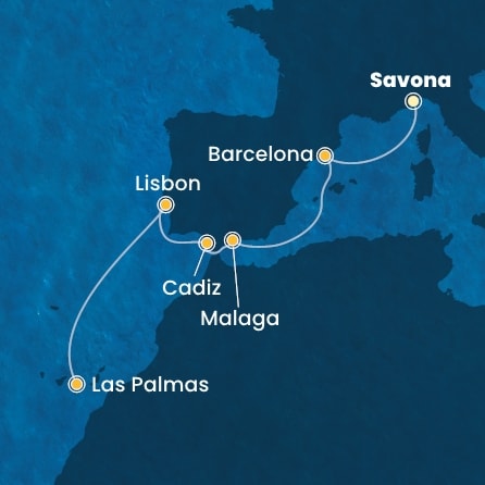 Harta croaziera Italy, Spain, Portugal, Canary Islands
