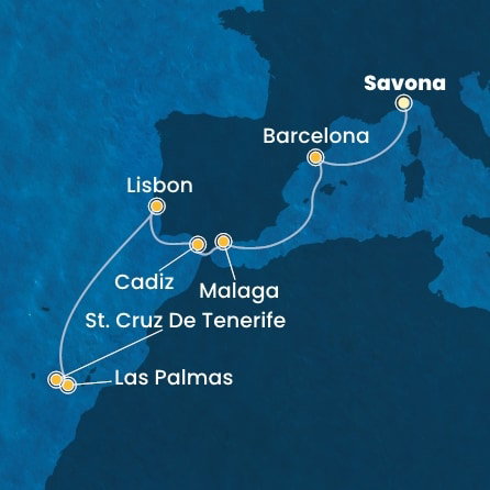 Harta croaziera Italy, Spain, Portugal, Canary Islands