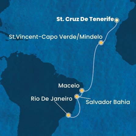 Harta croaziera Canary Islands, Cape Verde, Brazil