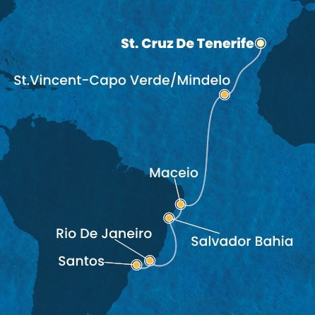 Harta croaziera Canary Islands, Cape Verde, Brazil