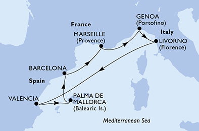 Harta croaziera Croazieră în Mediterana