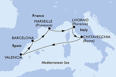 Harta croaziera Croazieră în Mediterana