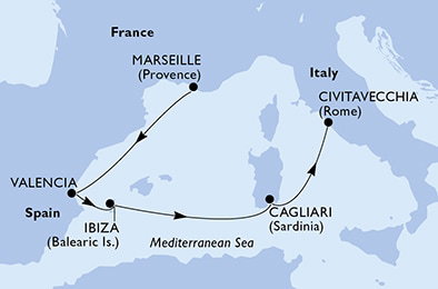 Harta croaziera Croazieră în Mediterana