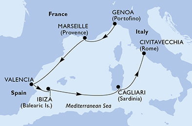 Harta croaziera Croazieră în Mediterana