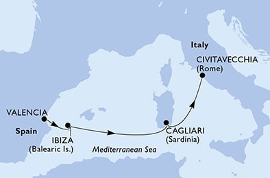 Harta croaziera Croazieră în Mediterana