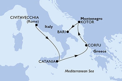 Harta croaziera Croazieră în Mediterana