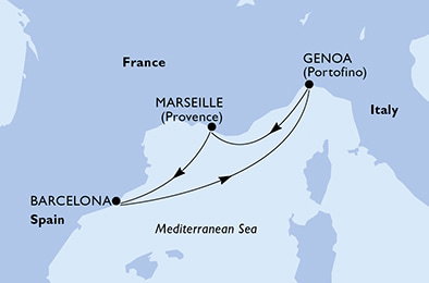 Harta croaziera Croazieră în Mediterana