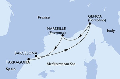 Harta croaziera Croazieră în Mediterana