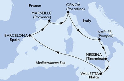 Harta croaziera Croazieră în Mediterana