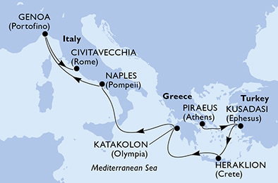 Harta croaziera Croazieră în Mediterana