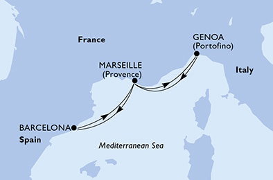 Harta croaziera Croazieră în Mediterana