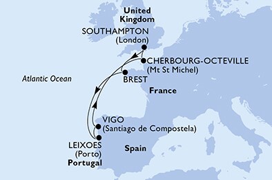 Harta croaziera Croazieră în Europa de Nord
