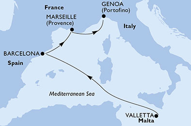 Harta croaziera Croazieră în Mediterana