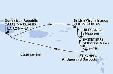 Harta croaziera Croazieră în America Centrală și Caraibe