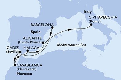 Harta croaziera Croazieră în Mediterana