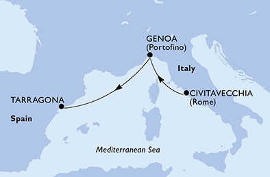 Harta croaziera Civitavecchia,Genoa,Tarragona