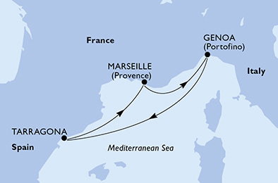 Harta croaziera Croazieră în Mediterana